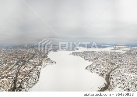 Winter view of the embankment of the city of Nizhny Tagil and the metallurgical plant from above. Environmental problem of environmental pollution and air in large cities 96480938