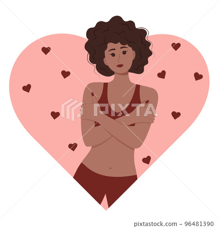 Black woman hugging herself. Love yourself concept. Self love and self confidence and care. Mental health, confidence. 96481390