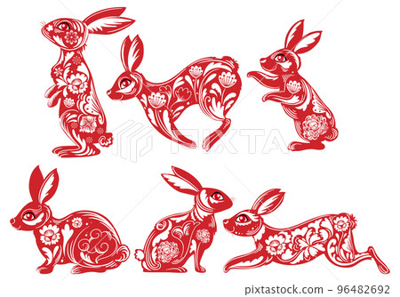 Set of rabbits in Chinese style 96482692