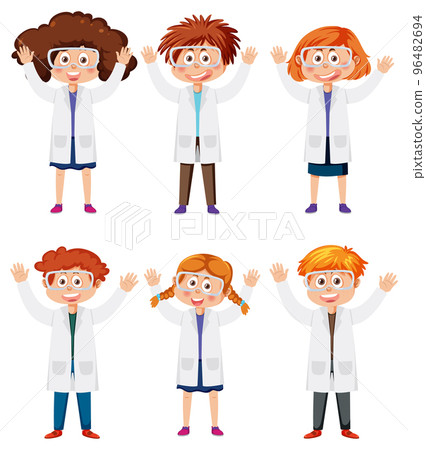 Set of different kids in scientist outfits 96482694