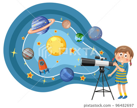 Girl observing planets with telescope Girl observing planets with telescope 96482697
