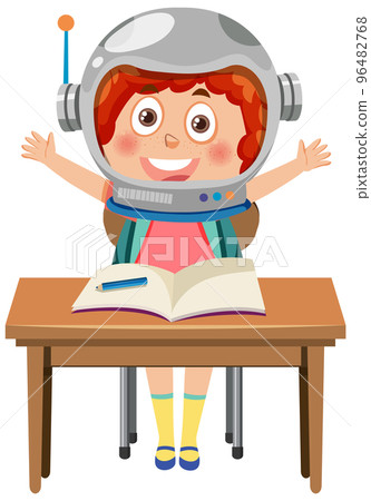 A girl wearing astronaut helmet 96482768