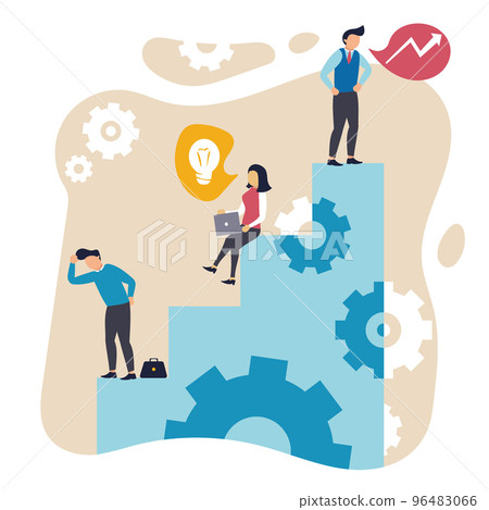 Vector illustration. Art design with employees, businessmen in working process. Concept of business, career development, partnership, problem solving, innovative business approach, brainstorming 96483066