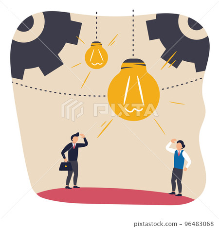 Vector illustration. Businessmen in working process. Concept of business, career development, partnership, problem solving, innovative business approach, brainstorming Vector illustration. Businessmen in working process. Concept of business, career development, partnership, problem solving, innovative business approach, brainstorming 96483068
