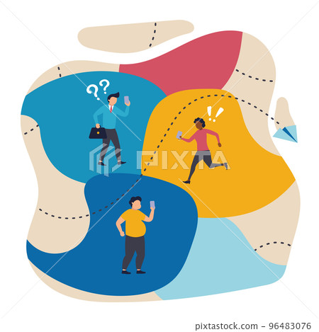 Deadlines. Vector illustration with busy employees, businessmen in working process. Concept of business, career development, partnership, problem solving, innovative business approach, brainstorming 96483076