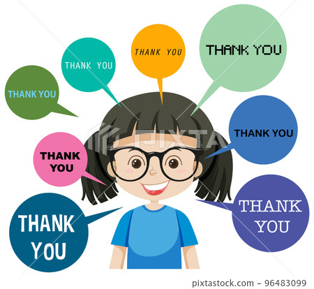 A girl with thank you speech bubble 96483099