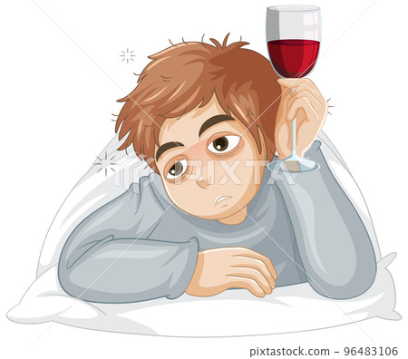 Alcoholic man with wine glass 96483106