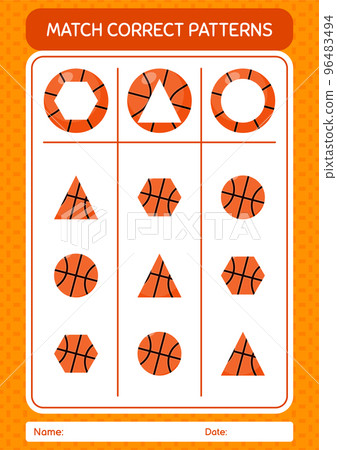 Match pattern game with basketball. worksheet for preschool kids, kids activity sheet 96483494
