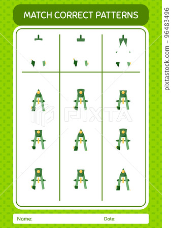 Match pattern game with bow compass. worksheet for preschool kids, kids activity sheet Match pattern game with bow compass. worksheet for preschool kids, kids activity sheet 96483496