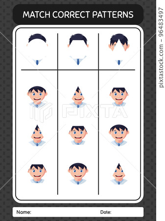 Match pattern game with boy. worksheet for preschool kids, kids activity sheet Match pattern game with boy. worksheet for preschool kids, kids activity sheet 96483497