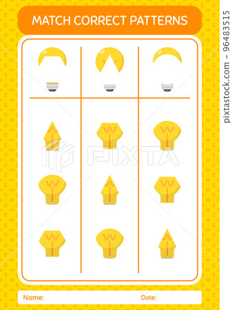 Match pattern game with light bulb. worksheet for preschool kids, kids activity sheet 96483515