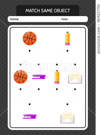 Match with same object game summer icon. worksheet for preschool kids, kids activity sheet Match with same object game summer icon. worksheet for preschool kids, kids activity sheet 96483700