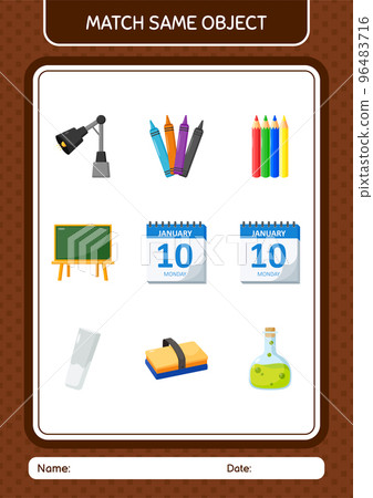 Match with same object game calendar. worksheet for preschool kids, kids activity sheet Match with same object game calendar. worksheet for preschool kids, kids activity sheet 96483716