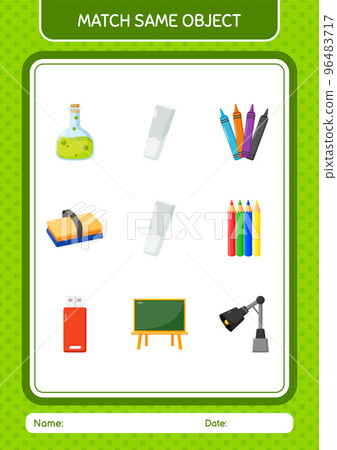 Match with same object game chalk. worksheet for preschool kids, kids activity sheet Match with same object game chalk. worksheet for preschool kids, kids activity sheet 96483717