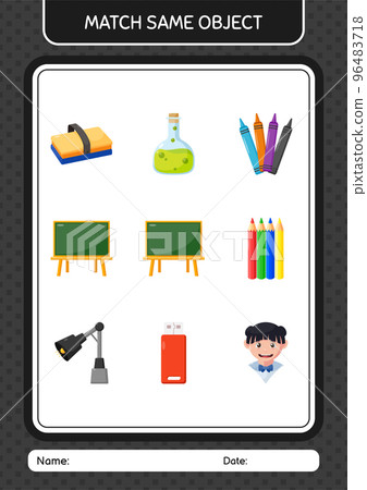Match with same object game chalkboard. worksheet for preschool kids, kids activity sheet 96483718