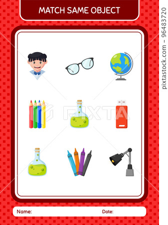 Match with same object game chemical bottle. worksheet for preschool kids, kids activity sheet Match with same object game chemical bottle. worksheet for preschool kids, kids activity sheet 96483720