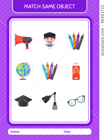 Match with same object game crayons. worksheet for preschool kids, kids activity sheet Match with same object game crayons. worksheet for preschool kids, kids activity sheet 96483722