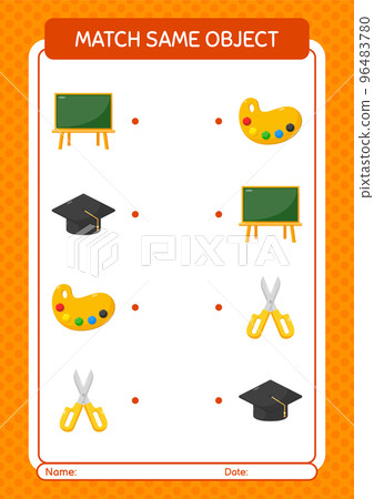 Match with same object game summer icon. worksheet for preschool kids, kids activity sheet 96483780
