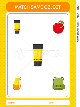 Match with same object game acrylic paint. worksheet for preschool kids, kids activity sheet 96483826