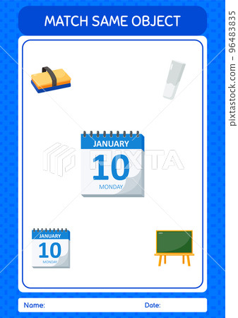 Match with same object game calendar. worksheet for preschool kids, kids activity sheet Match with same object game calendar. worksheet for preschool kids, kids activity sheet 96483835