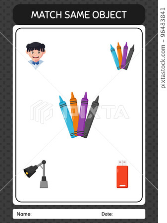 Match with same object game crayons. worksheet for preschool kids, kids activity sheet Match with same object game crayons. worksheet for preschool kids, kids activity sheet 96483841