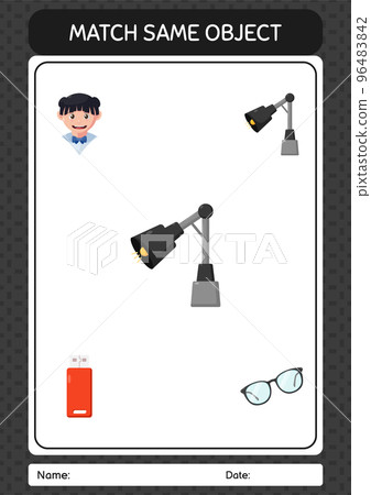 Match with same object game desk lamp. worksheet for preschool kids, kids activity sheet 96483842
