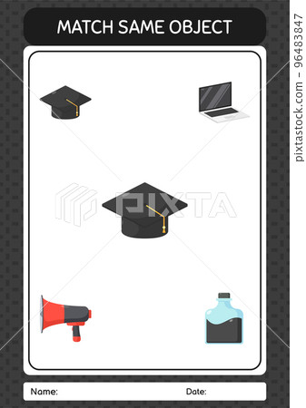 Match with same object game graduation cap. worksheet for preschool kids, kids activity sheet 96483847