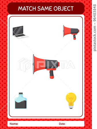 Match with same object game horn loudspeakers. worksheet for preschool kids, kids activity sheet 96483848