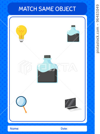 Match with same object game ink bottle. worksheet for preschool kids, kids activity sheet 96483849