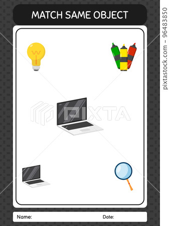 Match with same object game laptop. worksheet for preschool kids, kids activity sheet Match with same object game laptop. worksheet for preschool kids, kids activity sheet 96483850