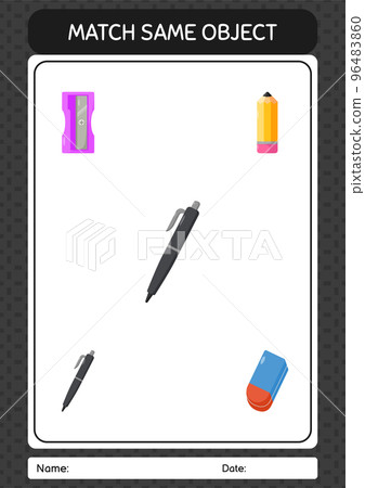 Match with same object game pen. worksheet for preschool kids, kids activity sheet Match with same object game pen. worksheet for preschool kids, kids activity sheet 96483860