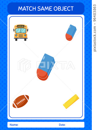 Match with same object game rubber eraser. worksheet for preschool kids, kids activity sheet Match with same object game rubber eraser. worksheet for preschool kids, kids activity sheet 96483863
