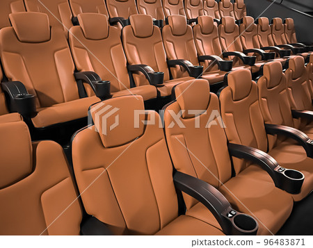 Cinema and entertainment, empty brown movie theatre seats for tv show streaming service and film industry production branding Cinema and entertainment, empty brown movie theatre seats for tv show streaming service and film industry production branding 96483871