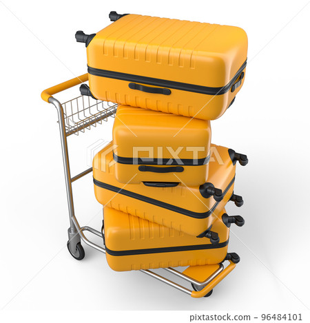 Regular suitcase on hotel trolley cart for carrying baggage on white background Regular suitcase on hotel trolley cart for carrying baggage on white background 96484101