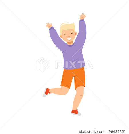 Jumping Blond Boy Feeling Happiness and Excitement Having Fun Vector Illustration Jumping Blond Boy Feeling Happiness and Excitement Having Fun Vector Illustration 96484861