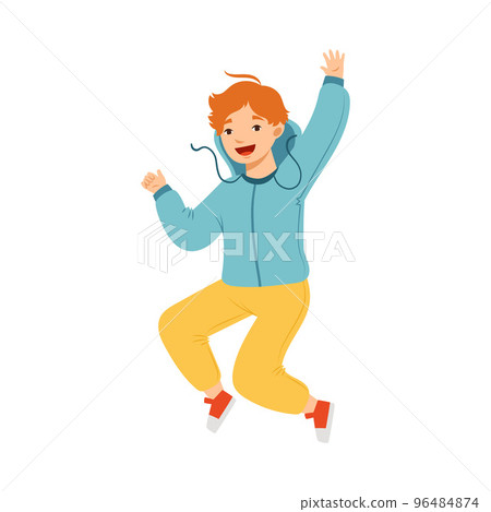 Jumping Redhead Boy Feeling Happiness and Excitement Having Fun Vector Illustration 96484874