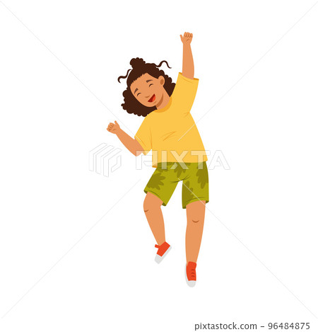 Jumping African American Girl Feeling Happiness and Excitement Having Fun Vector Illustration Jumping African American Girl Feeling Happiness and Excitement Having Fun Vector Illustration 96484875