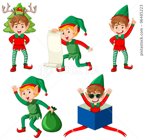 Cute kid wearing elf costume cartoon set 96485223