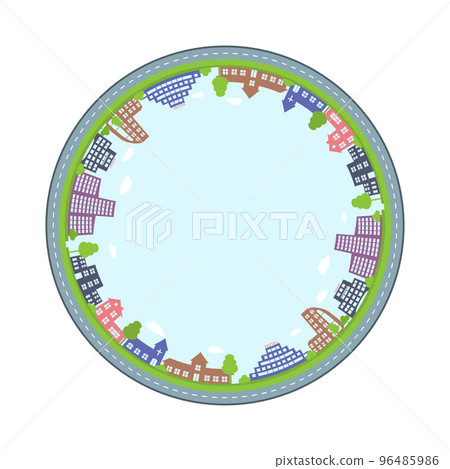 Circle colorful city. Buildings, trees and road 96485986