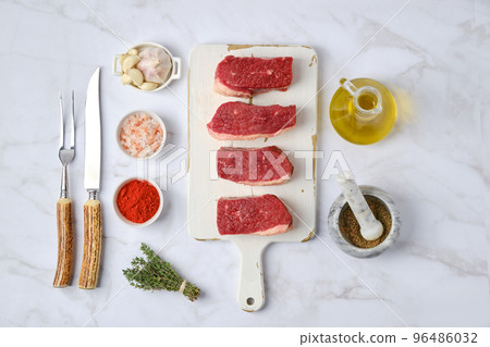 Overhead view of raw beef brisket flat steak Overhead view of raw beef brisket flat steak 96486032
