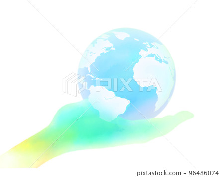 生態形象手和地球(水彩剪影) 生態形象手和地球(水彩剪影) 96486074