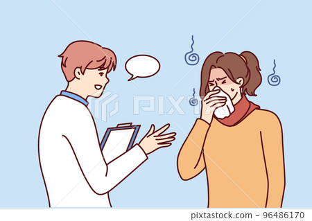 Male doctor help sick woman with flu Male doctor help sick woman with flu 96486170