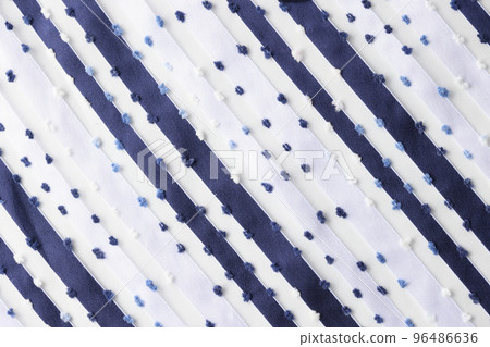 White fabric with blue stripes and wooly dots White fabric with blue stripes and wooly dots 96486636