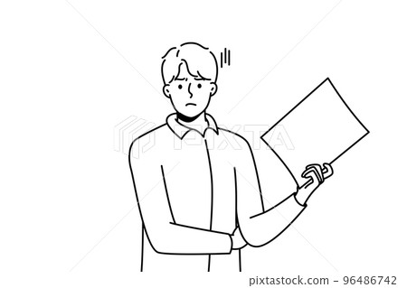 Unhappy man with paperwork in hands Unhappy man with paperwork in hands 96486742