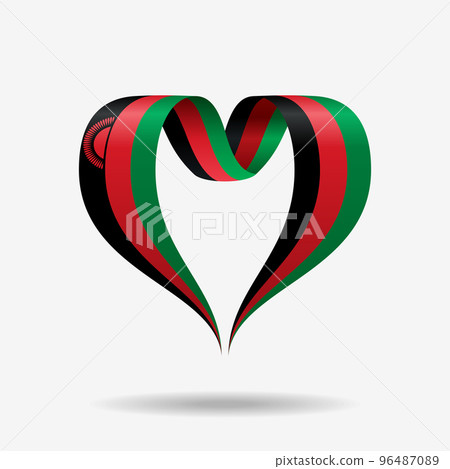 Malawian flag heart-shaped ribbon background layout. Vector illustration. Malawian flag heart-shaped ribbon background layout. Vector illustration. 96487089