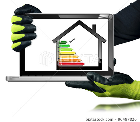House Energy Efficiency Rating in the Screen of Laptop Computer 96487826