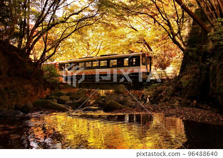 Going along the Okukinu Road while looking at the mountain stream in autumn leaves...At Ryuokyo Station, take the "Rapid AIZUmount Express" 96488640