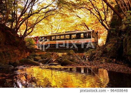 Going along the Okukinu Road while looking at the mountain stream in autumn leaves...At Ryuokyo Station, take the "Rapid AIZUmount Express" 96488646