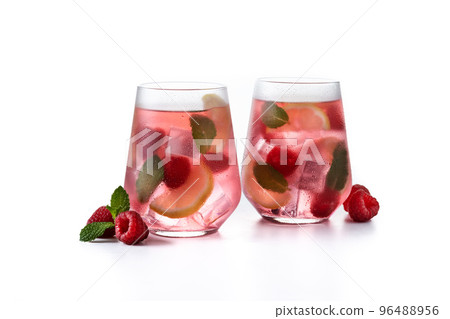 Raspberry lemonade drink isolated on white background 96488956