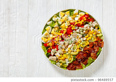American garden salad on plate, top view 96489557